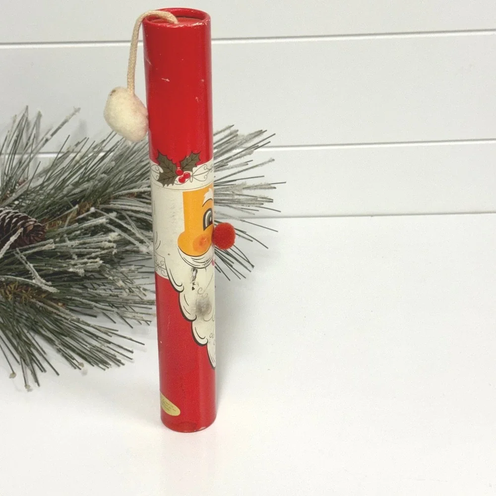 Vintage Santa Claus Fireplace Match Holder Tube Japan MCM Christmas decor